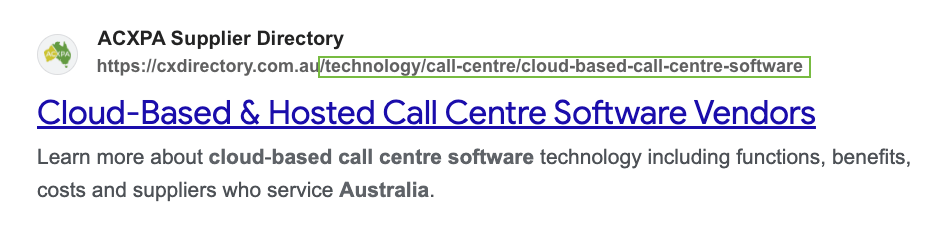 An example of Google Search Results for Cloud Call Centre Software